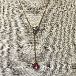 REAL SIMPLE STYLE TALIA NWT YELLOW GOLD-PLATED & PINK/CLEAR CRYSTALS NECKLACE